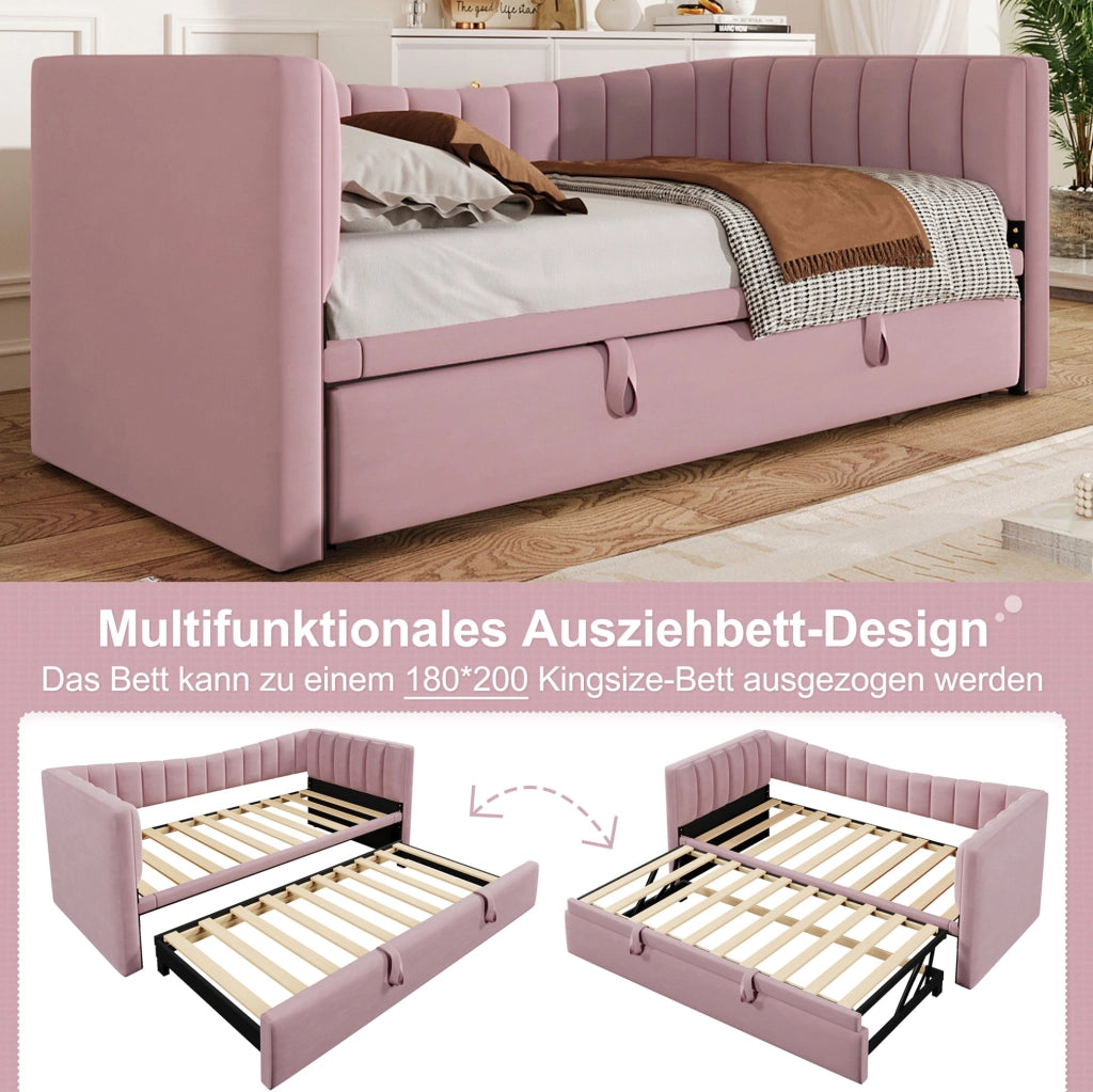 Divano letto imbottito con letto estraibile, 90 x 200 cm, rosa