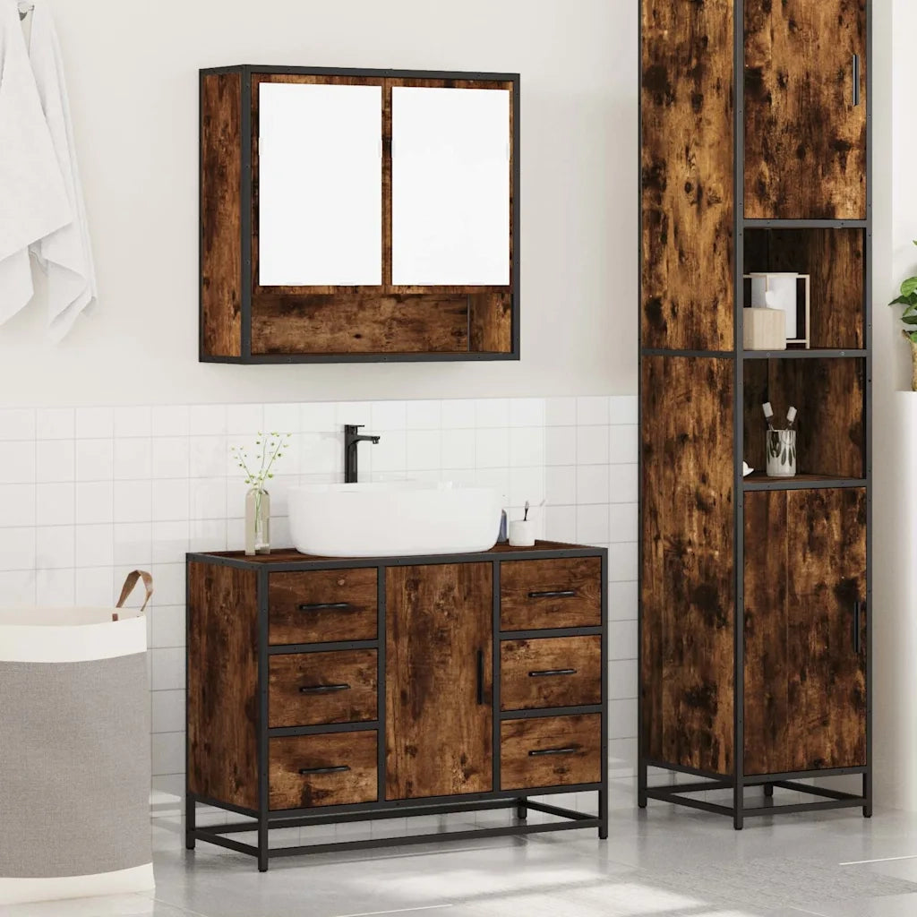 Set Mobili da Bagno 2 pz Rovere Fumo in Legno Multistrato 3300932