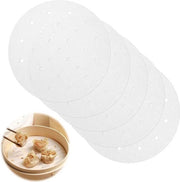 200 pezzi di carta per dim sum - carta per forno perforata - pergamena rotonda - carta da stampare - carta per stufato - mat di bambù per stufato - coperchio per stufato da pane - 20 cm bianco