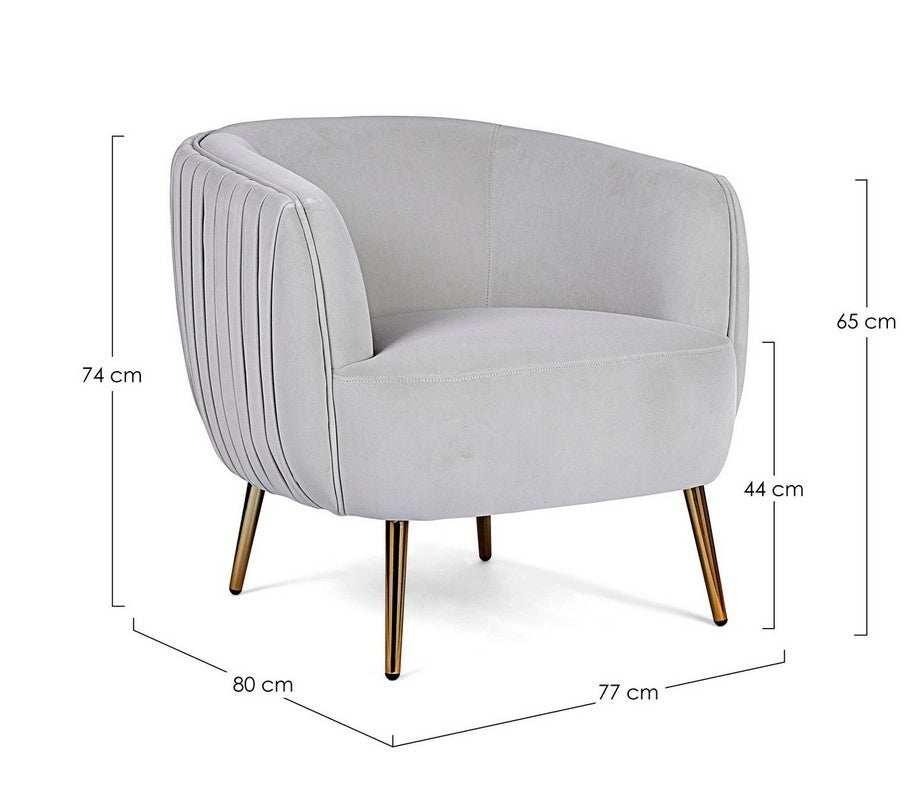 Poltrona in Velluto Grigio Chiaro Linsay Stile Cozy Romantico Shabby Chic
