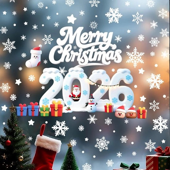 Decorazione di finestra per Natale - Sticker di neve - Sticker del Babbo Natale - PVC autoadesivo - 4 fogli - 105 pezzi