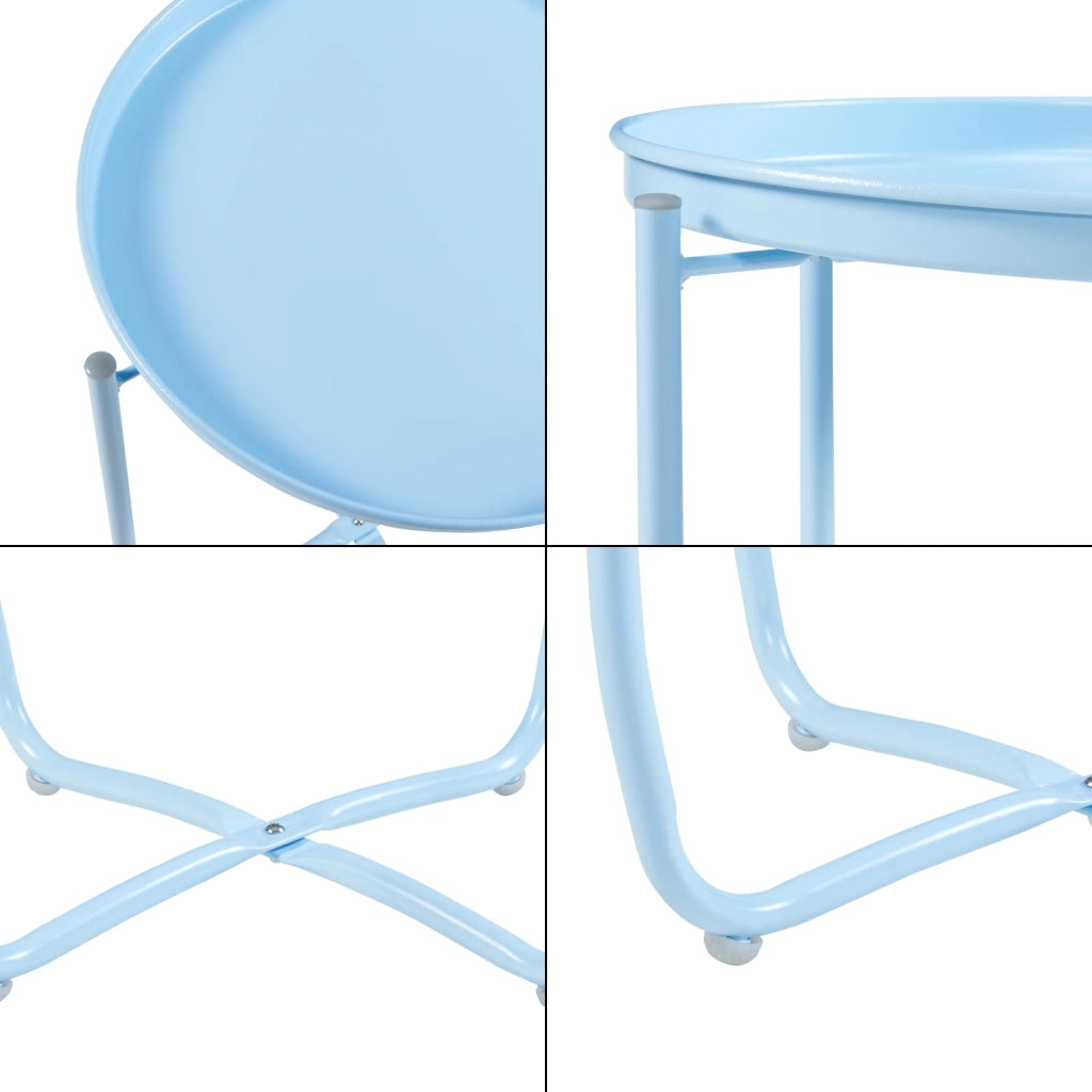 Tavolino da caffè con consolle laterale e piano in acciaio rimovibile 53 x 40 cm azzurro cielo 03_0010760