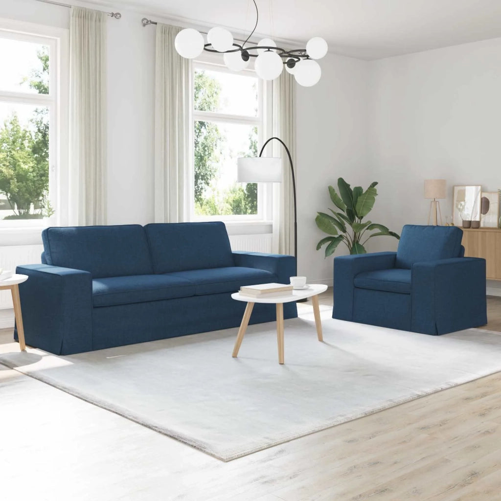 Divano 2 pcs Blu 182 x 80 x 82 cm Tessuto