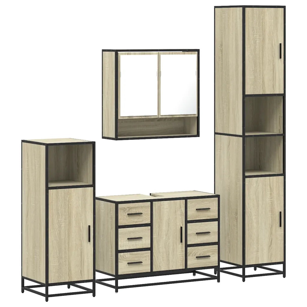 Set Mobili da Bagno 4 pz Rovere Sonoma in Legno Multistrato 3301231