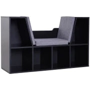 Libreria Panca 2 in 1, Design Contemporaneo, 6 Scomparti, 3 Cuscini Inclusi, 102L x 30l x 61H cm, Nero e Grigio