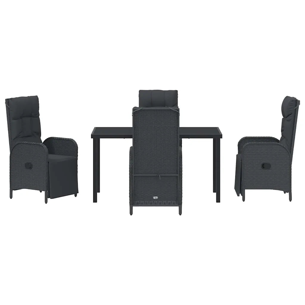 Set da Pranzo per Giardino con cuscino 5 pcs Nero polyrattan