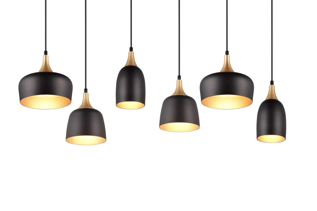 Lampada a sospensione 6 diffusori Chiraz nero e oro