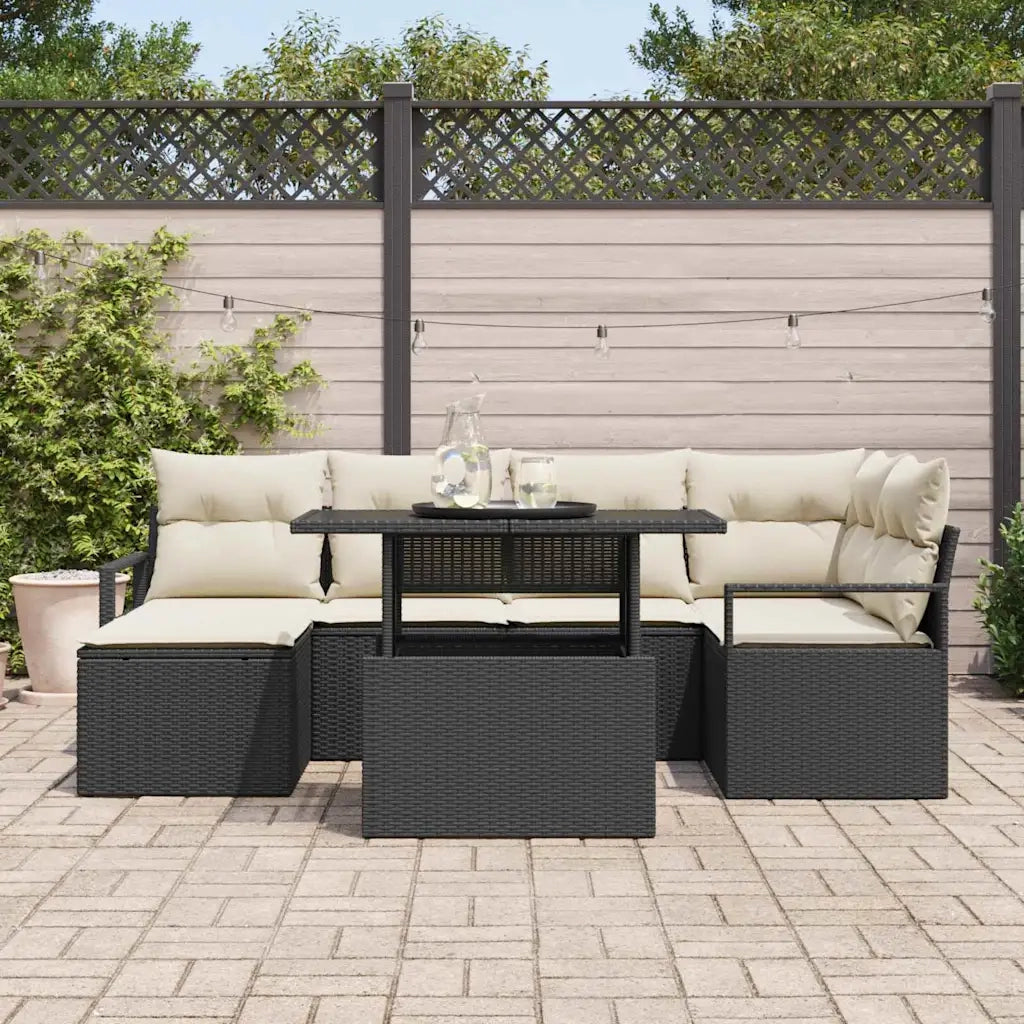 Set Divano da Giardino con cuscino 7 pcs Nero e crema