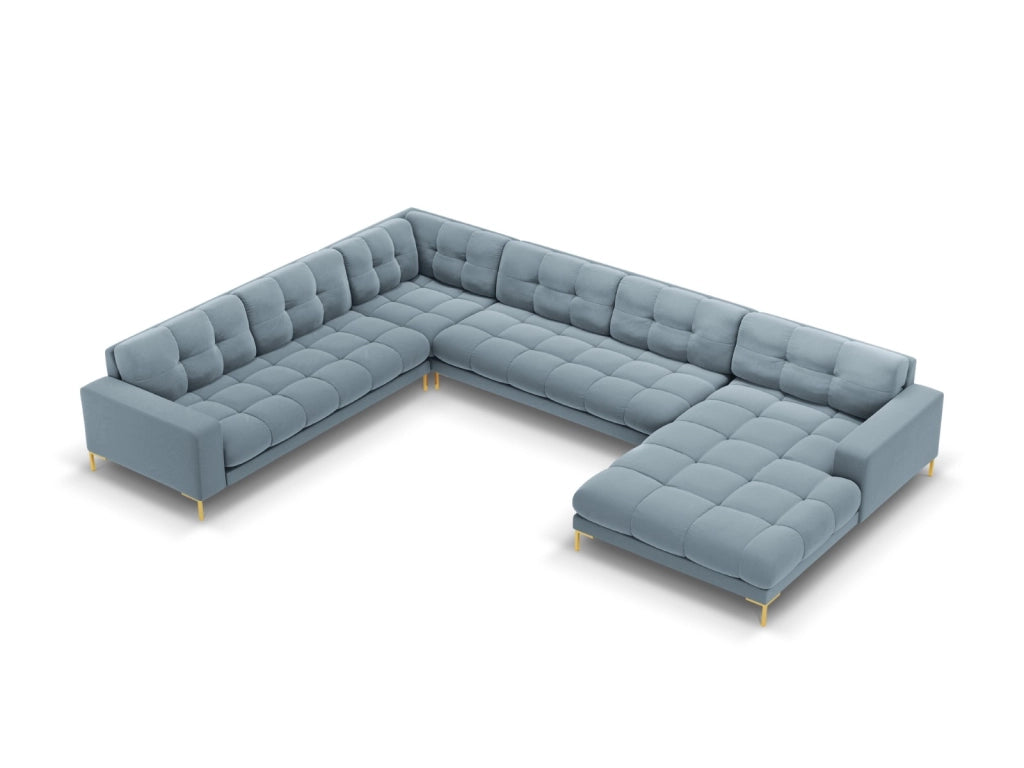 Cosmopolitan Design - Divano panoramico sinistro "Bali" 7 posti in velluto azzurro 