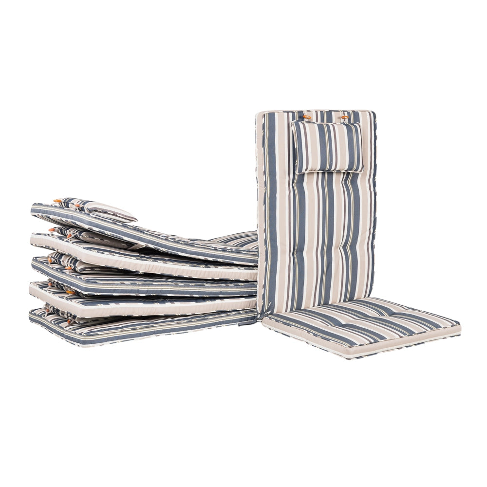 Set di cuscini di ricambio per sedie da esterno in tessuto a righe blu e beige resistente ai raggi UV 8 cuscini con imbottitura spessa