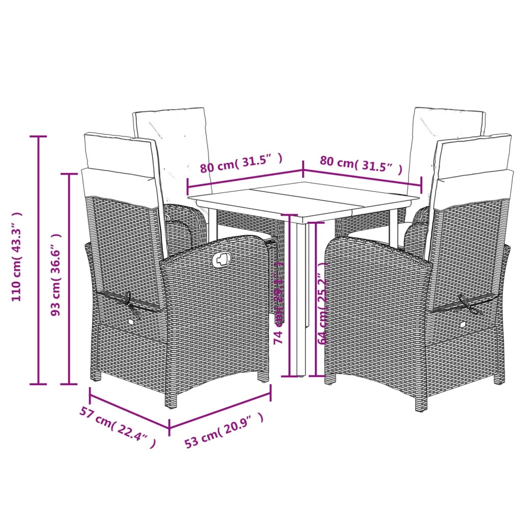 Set Pranzo da Giardino 5 pz con Cuscini Beige Misto Polyrattan 3212401