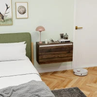 Comodino Sospeso con Cassetto Senza Maniglie e con Fissaggio a Parete, 80x30x45cm, Noce