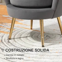 Poltrona a Conchiglia, Poltroncina Vintage, Poltroncina da Camera e Salotto, Design Elegante, con Schienale Alto, 76x67x74cm, Grigio