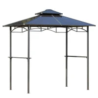 Gazebo da Giardino 2,4 x 1,5 m, Gazebo per Barbecue con 2 Ripiani, Tetto per Barbecue, in Alluminio e Metallo, Tetto in Policarbonato, Nero