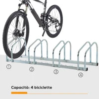 Rastrelliera Portabiciclette Parcheggio per 4 Biciclette in Acciaio, 110x33x27 cm, Argento