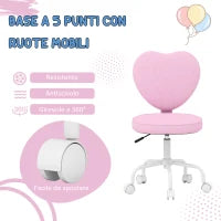 Sedia per Scrivania a Forma di Cuore con 5 Rotelle e Altezza Regolabile in Tessuto Rosa, 42x50x79-89cm
