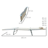 Set 2 Lettini Prendisole Pieghevoli con Schienale Reclinabile a 4 Livelli, Metallo e Tessuto a Rete, Beige