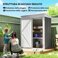 Casetta da Giardino Porta Attrezzi in Acciaio con Porta Bloccabile, 161x95x163/181cm, Grigio