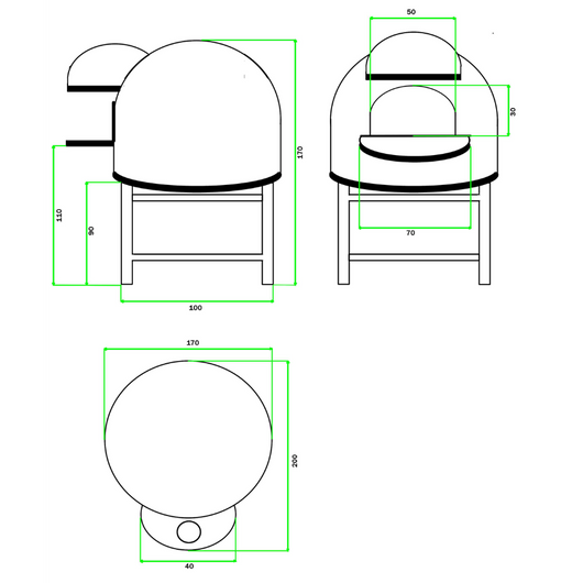 Forno a legna artigianale rivestimento mosaico cotto beige pizza linea wave *** misura Ø 140 cm, confezione 1