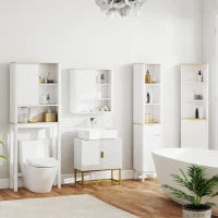 Mobile Sopra WC con Porta a Doghe, Scomparti e Ripiano Regolabile, 65x25x170 cm, Bianco