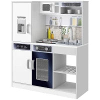 Set Cucina Giocattolo in Legno con Fornello, Luci e Suoni, Lavello con Circolo d'Acqua e Accessori, Bianco