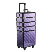 Valigia Porta Trucchi Professionale, Trolley Makeup da Viaggio in Alluminio, 2 Ruote, Viola 33.5x23x76/95.5cm