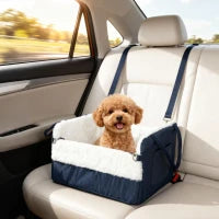 Seggiolino auto per cane con cintura di sicurezza e fissaggio, 55 x 46 x 32 cm, Blu scuro
