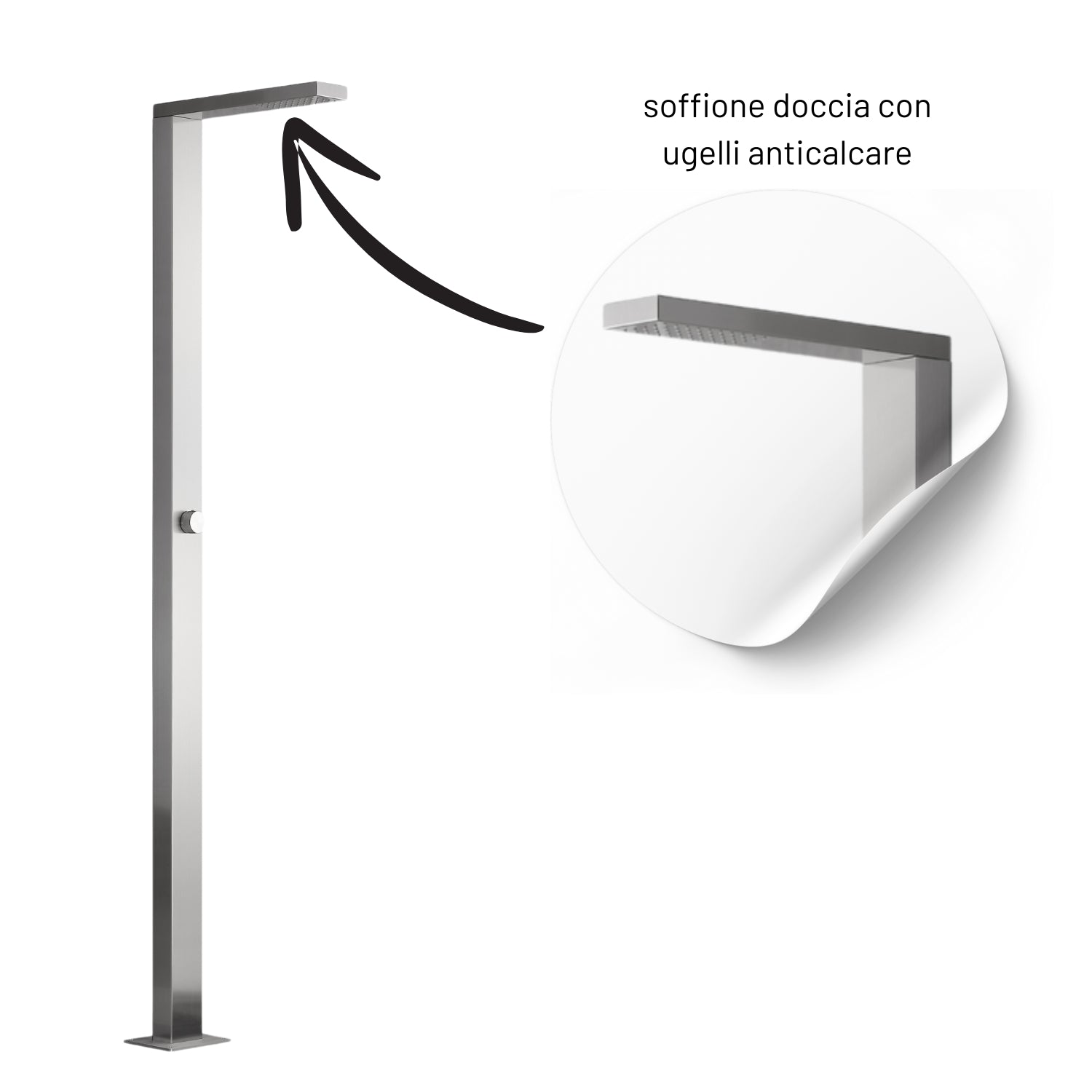 Larice colonna doccia da esterno fissaggio a pavimento per giardino piscina inox *** finitura- spazzolato, confezione 1