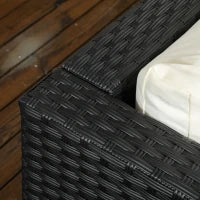 Salotto da Giardino con 2 Poltrone e 2 Poggiapiedi in Rattan PE, Tavolino in Vetro, Nero