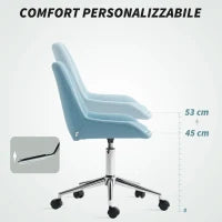 Sedia per Scrivania ad Altezza Regolabile con 5 Rotelle, in Silicone PU, Schiuma e Acciaio, 52x58x80-90 cm, Blu