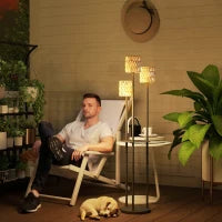 Lampada da Esterno Solare in stile Boho con Ripiano Centrale, in Rattan PE e Acciaio, Ø37x144 cm, Nero e Giallo