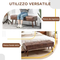 Panca Fondoletto e da Ingresso Imbottita con Rivestimento in PU, 114x38x42cm, Marrone
