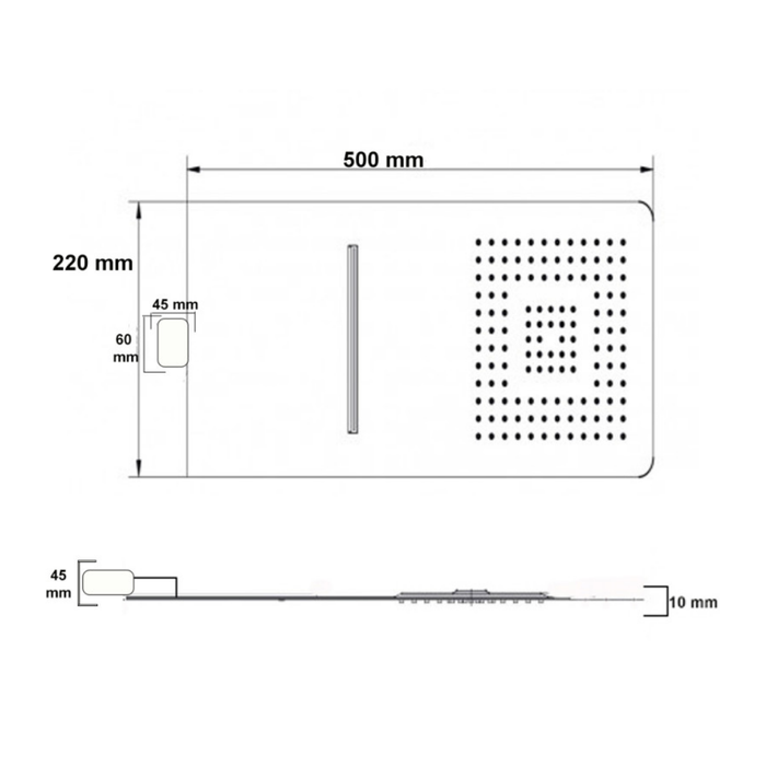 Wall kit a parete da incasso a muro acciaio inox + soffione doccia a parete acciaio inox punta quadrata con cascata