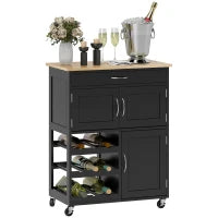 Carrello da Cucina in Legno con Portabottiglie, 3 Ante e Cassetto, 67x37x87 cm, Nero e Rovere