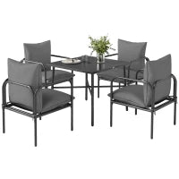 Set da Giardino 5 Pezzi in Acciaio con 4 Sedie 58x58x66 cm e Tavolo 80x80x71 cm con Foro Centrale, Grigio