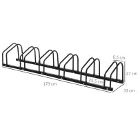 Rastrelliera Portabiciclette Parcheggio per 6 Biciclette in Acciaio, 179x33x27 cm, Nero