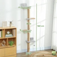 Albero per Gatti a 5 Piani con Giocattolo, Palo di Sisal, Tessuto di Peluche, Grigio Chiaro