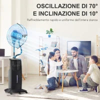 Ventilatore Nebulizzatore con Telecomando da 5m, Timer 12h e Oscillazione 70°, 3 Velocità, 3 Funzioni e Antizanzare, Tanica 3.1L, 90W, Ф44.5x135cm Nero