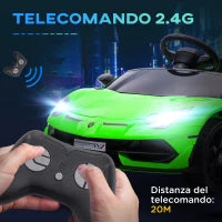 Macchina Elettrica per Bambini a 12V Licenza Lamborghini con Clacson e Telecomando, 107.5x63x42 cm, Verde