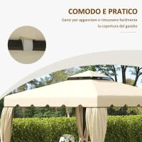 Tettuccio di Ricambio per Gazebo da Giardino 3x3m con Tetto a 2 Livelli in Poliestere Beige