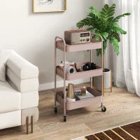 Carrello da Cucina a 3 Livelli con Maniglie e 4 Rotelle, in Acciaio, 45x30.6x79 cm, Rosa