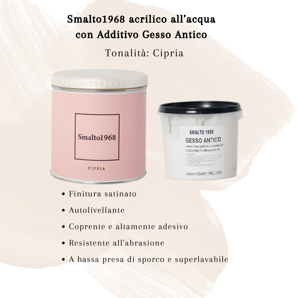 Smalto1968 base acqua gesso antico shabby chic finitura opaca multicolore l 0.5 *** colore- cipria, confezione 1