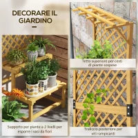 Fioriera con Grigliato a 2 Livelli con Tetto e Ripiani a Doghe, in Legno di Abete, 60x50x166 cm