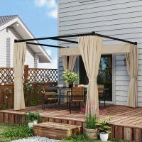 Pergola da Giardino con Tetto Retrattile e Tende, in Metallo e Poliestere, 300x300x227 cm, Beige