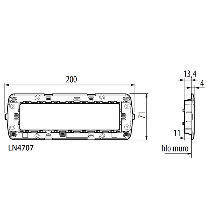 Bticino livinglight supporto scatola plastica blu 7 moduli ln4707