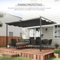 Gazebo Pergola 4x3m in Acciaio e Poliestere con Tettuccio Scorrevole, Grigio