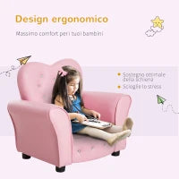 Poltroncina per Bambini Imbottita, Poltrona per cameretta con Rivestimento in PVC e Struttura in Legno, 59x41.5x49cm, Rosa