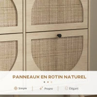 Mobile a scarpe 4 ribaltamenti 20 paia mensola regolabile stile bohémien piedi in legno massiccio 105 x 24 x 97,5 cm naturale