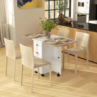 Tavolo Pieghevole con 2 Cassetti e Armadietto, 6 Rotelle e Freni, 120x60x76.5 cm, Bianco e Rovere