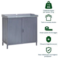 Armadietto da Esterno in Legno con Piano in Metallo e 2 Ripiani Porta Attrezzi, 98x48x95.5 cm, Grigio